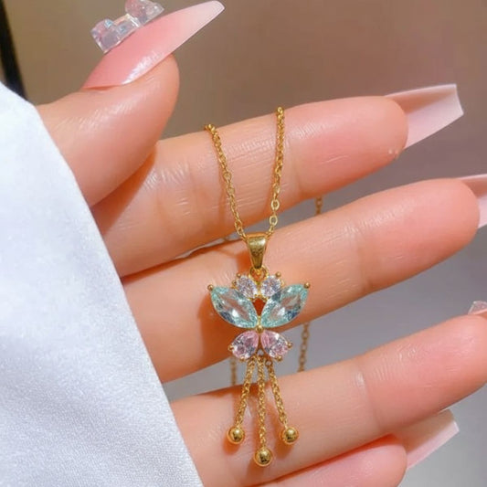 Elegant Butterfly Gemstone Pendant Necklace