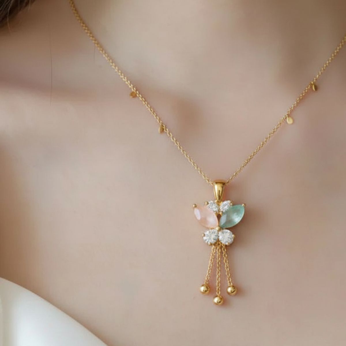 Elegant Butterfly Gemstone Pendant Necklace