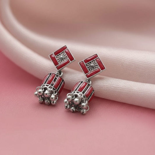 Red Art Deco Jhumki