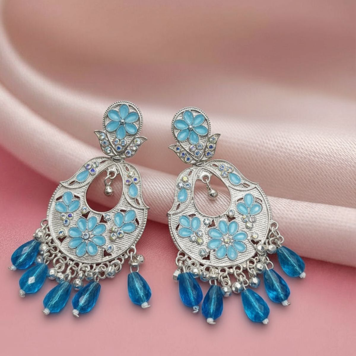 Pearl Blossom Oxidised Jhumka