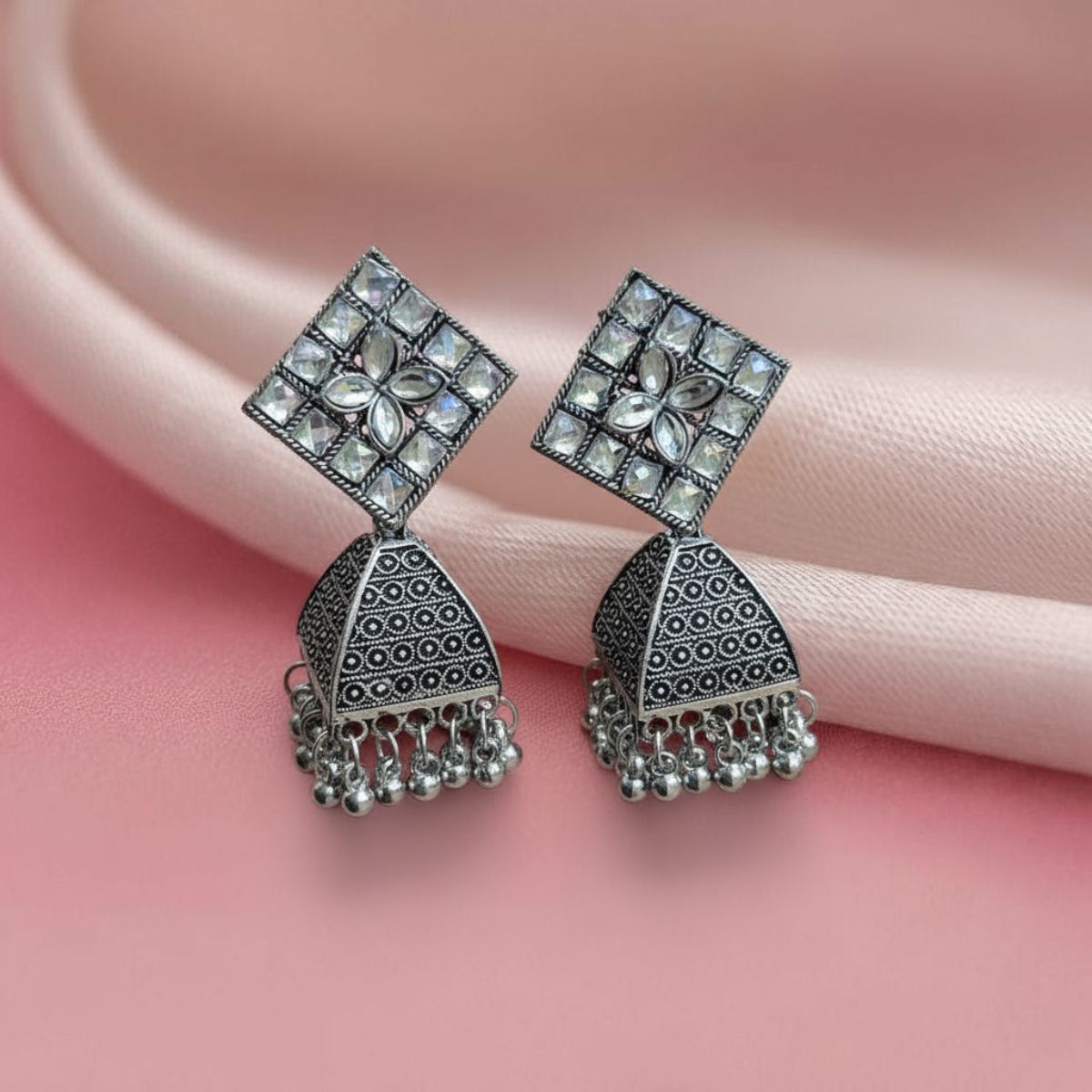 Square Glam Oxidised Jhumka