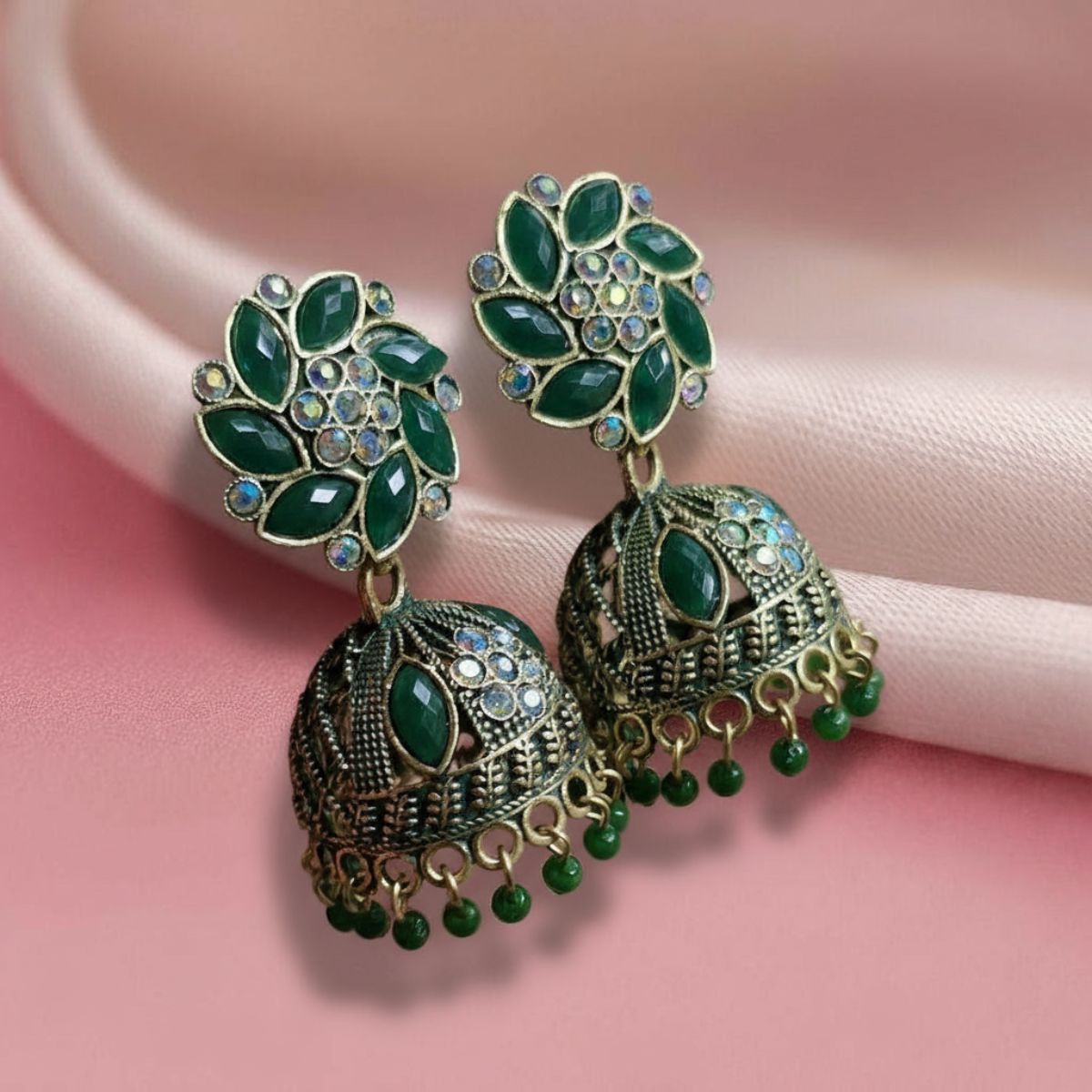 Emerald Blossom Antique Jhumka
