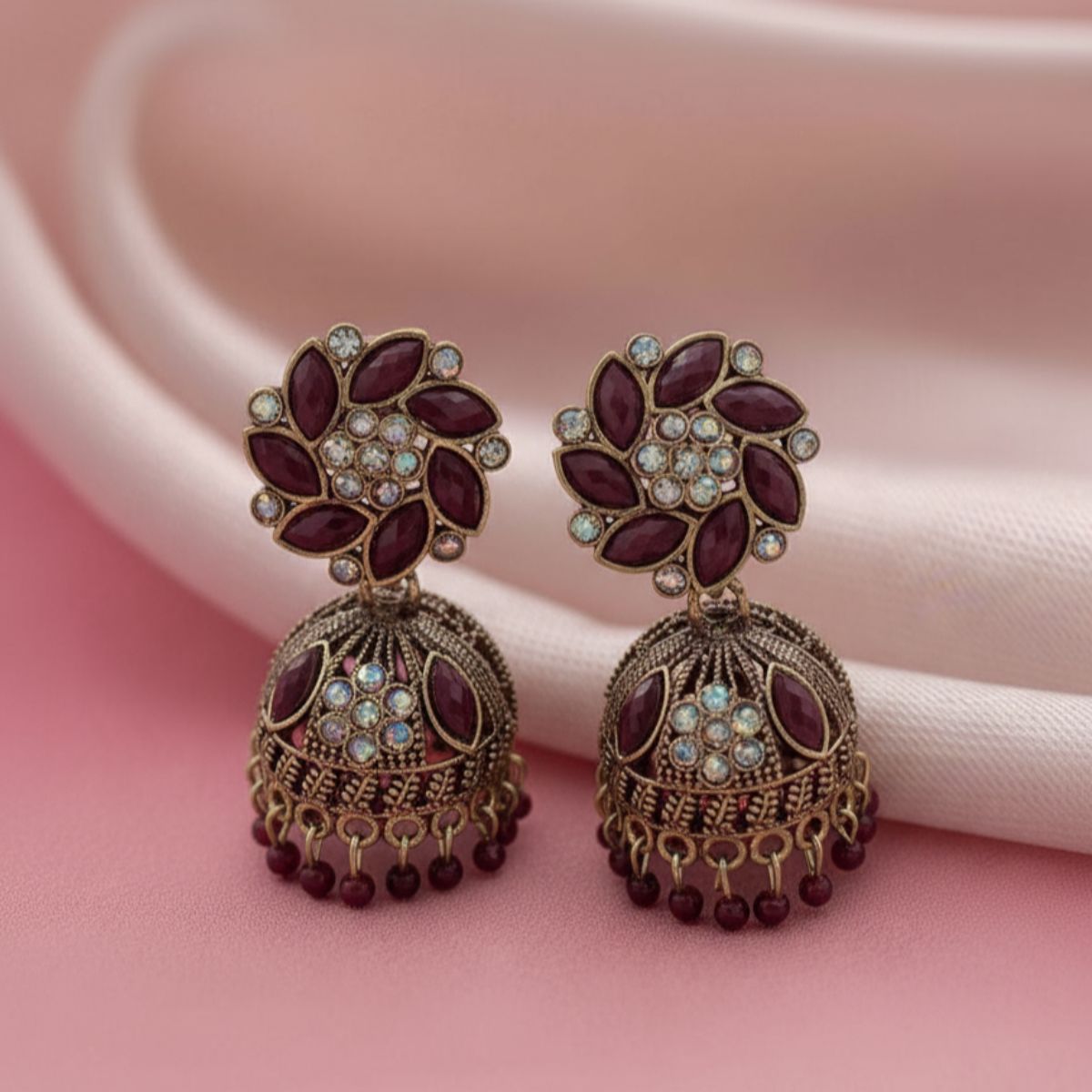 Ruby Blossom Antique Jhumka