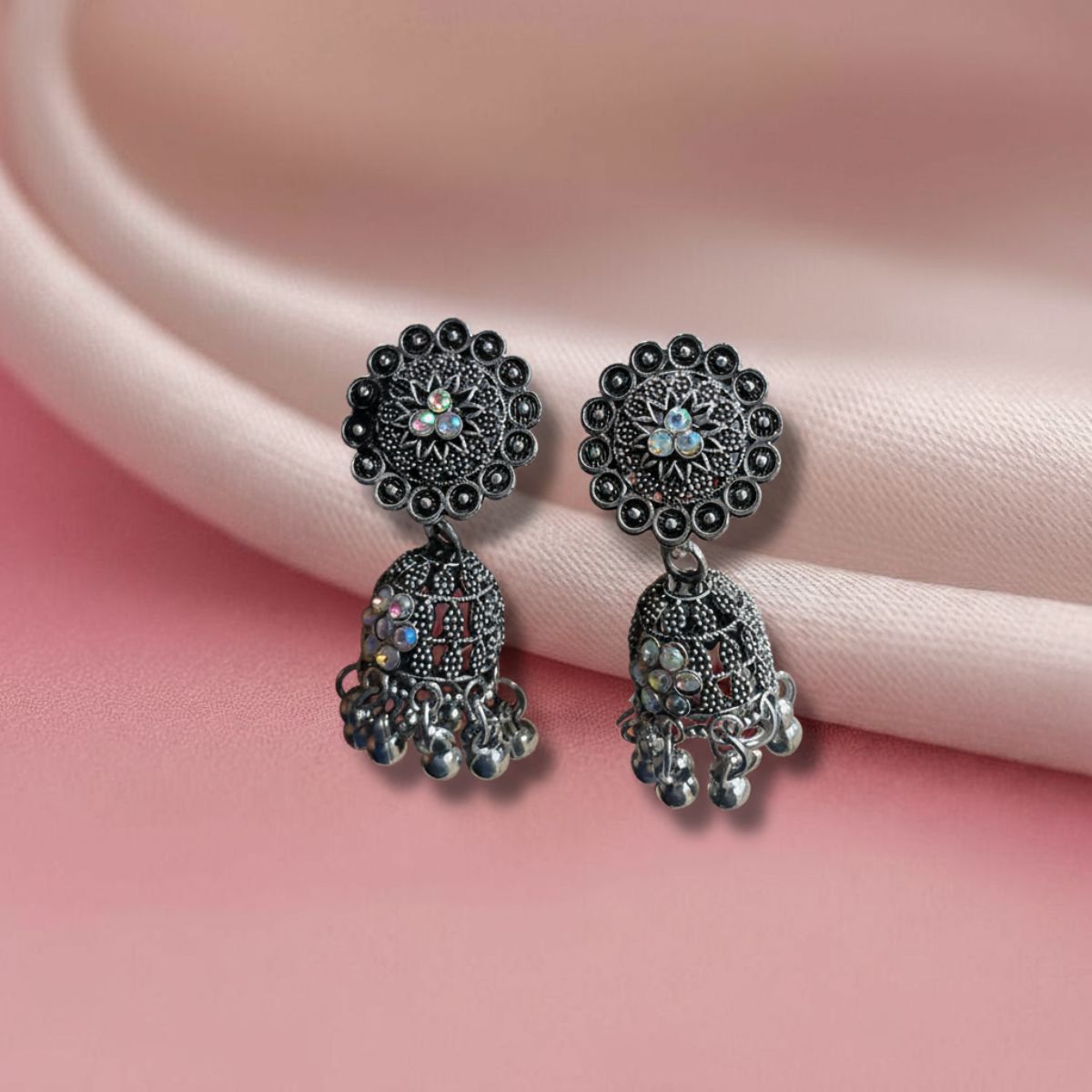 Floral Stud Oxidised Jhumka