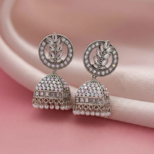 Glittering Leaf Oxidised Jhumka