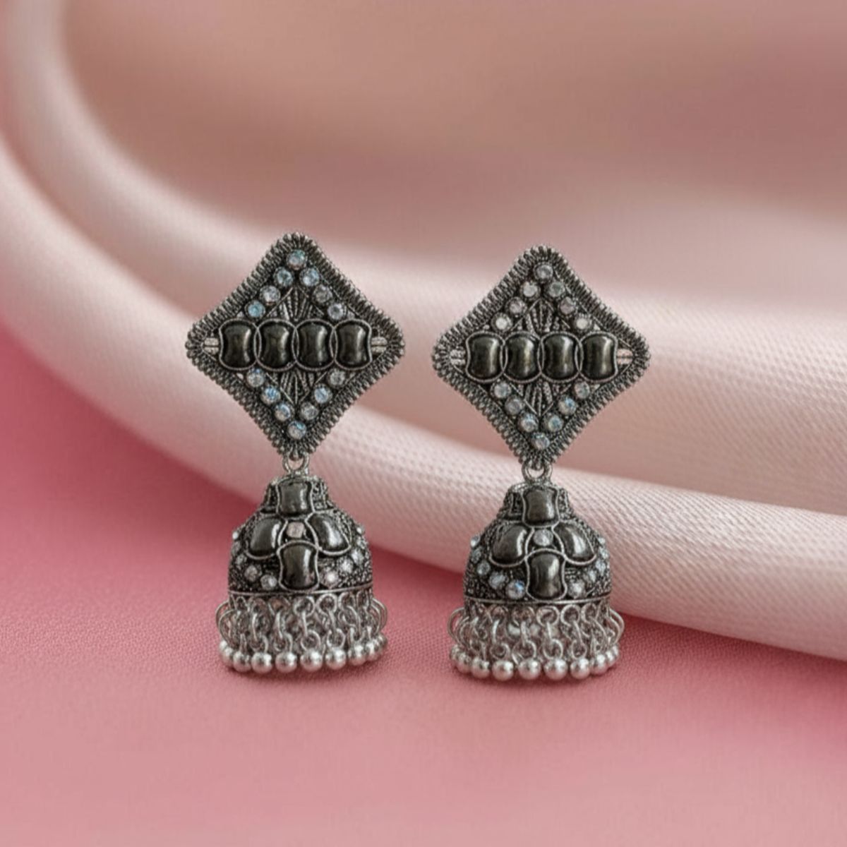 Diamond Chic Oxidised Jhumka