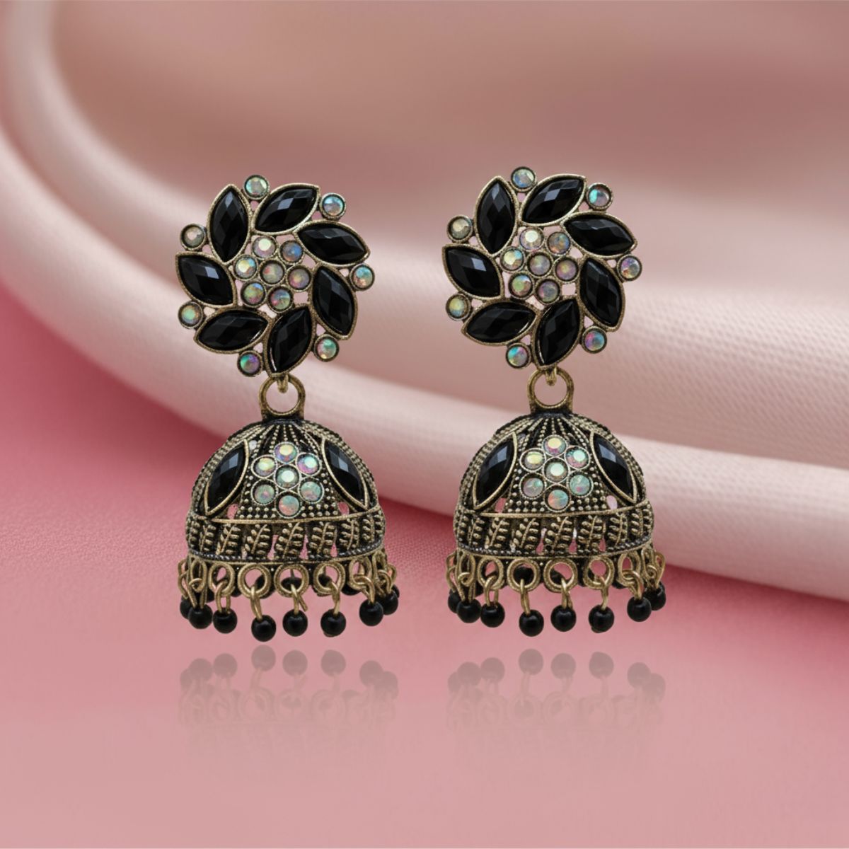 black and gold-toned with crystal stones and beads