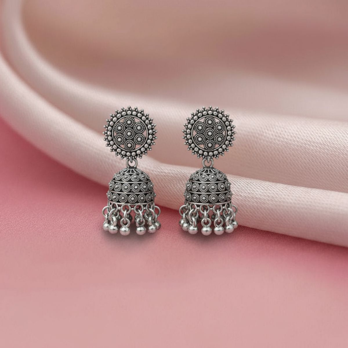 Tribal Silver Oxidised Jhumka