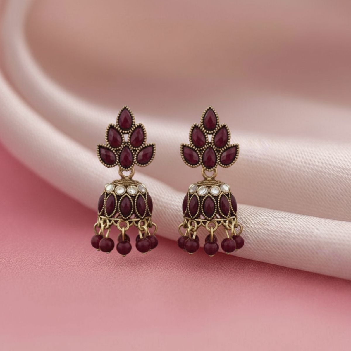 Maroon Leaf Drop Jhumka