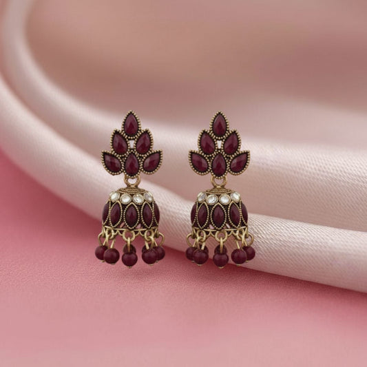 Maroon Leaf Drop Jhumka
