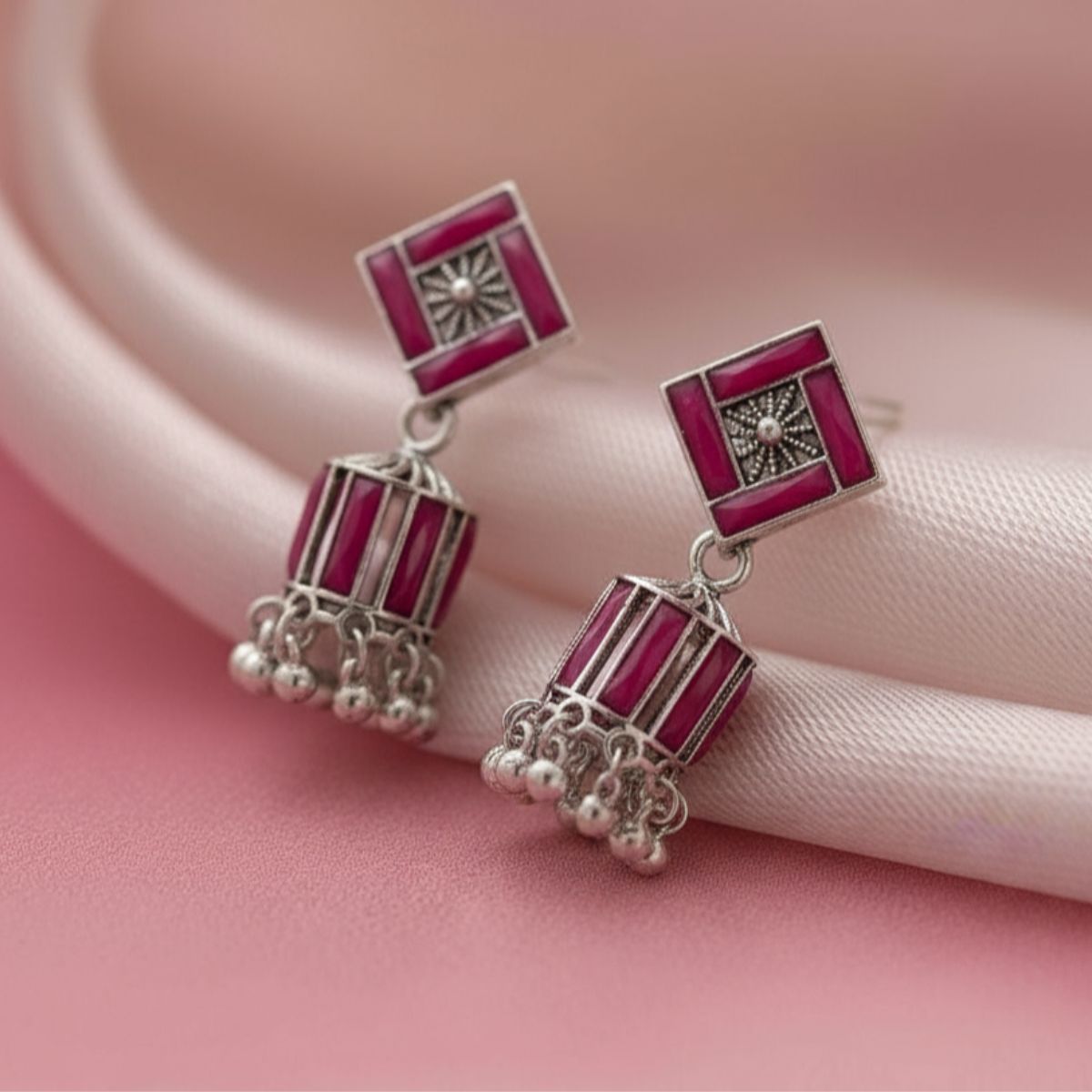 Ruby Square Art Jhumka