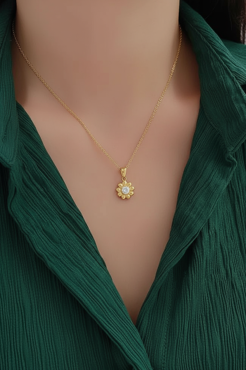 Floral Diamond Gold Necklace