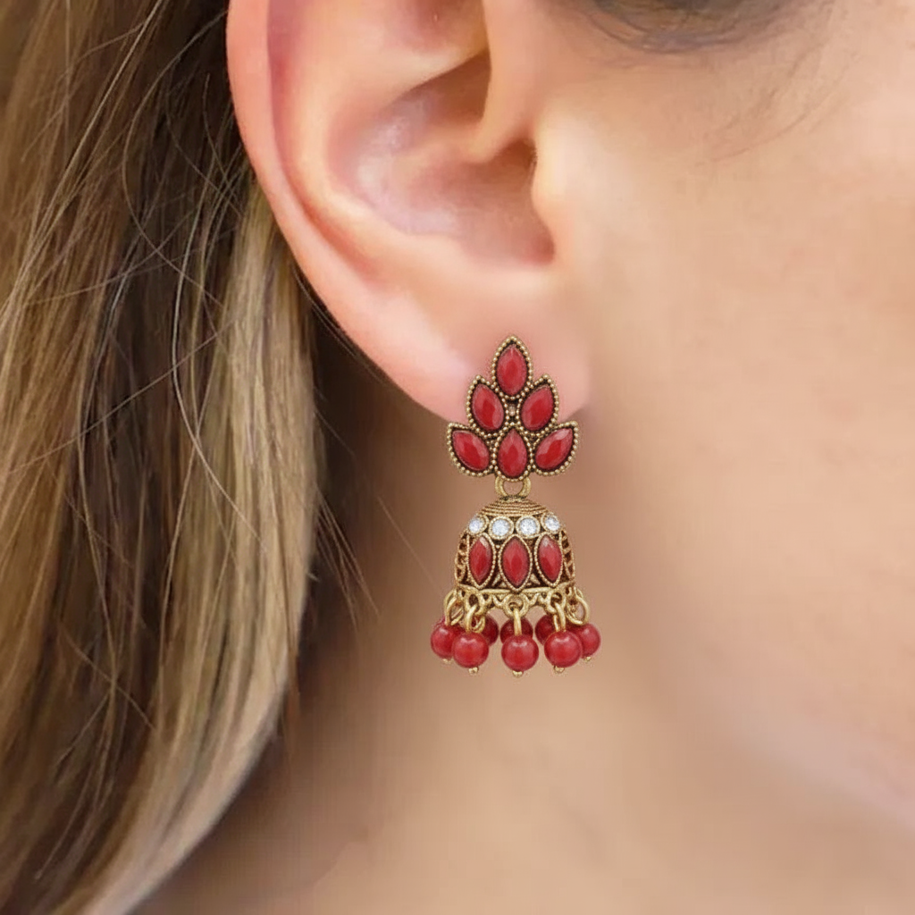 Red Stone Antique Jhumki