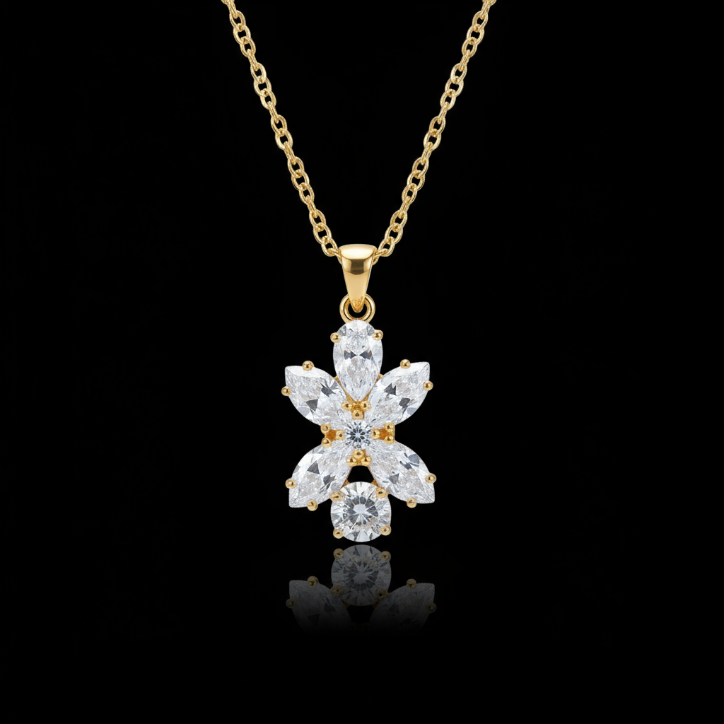 floral pendant featuring cubic zirconia stones