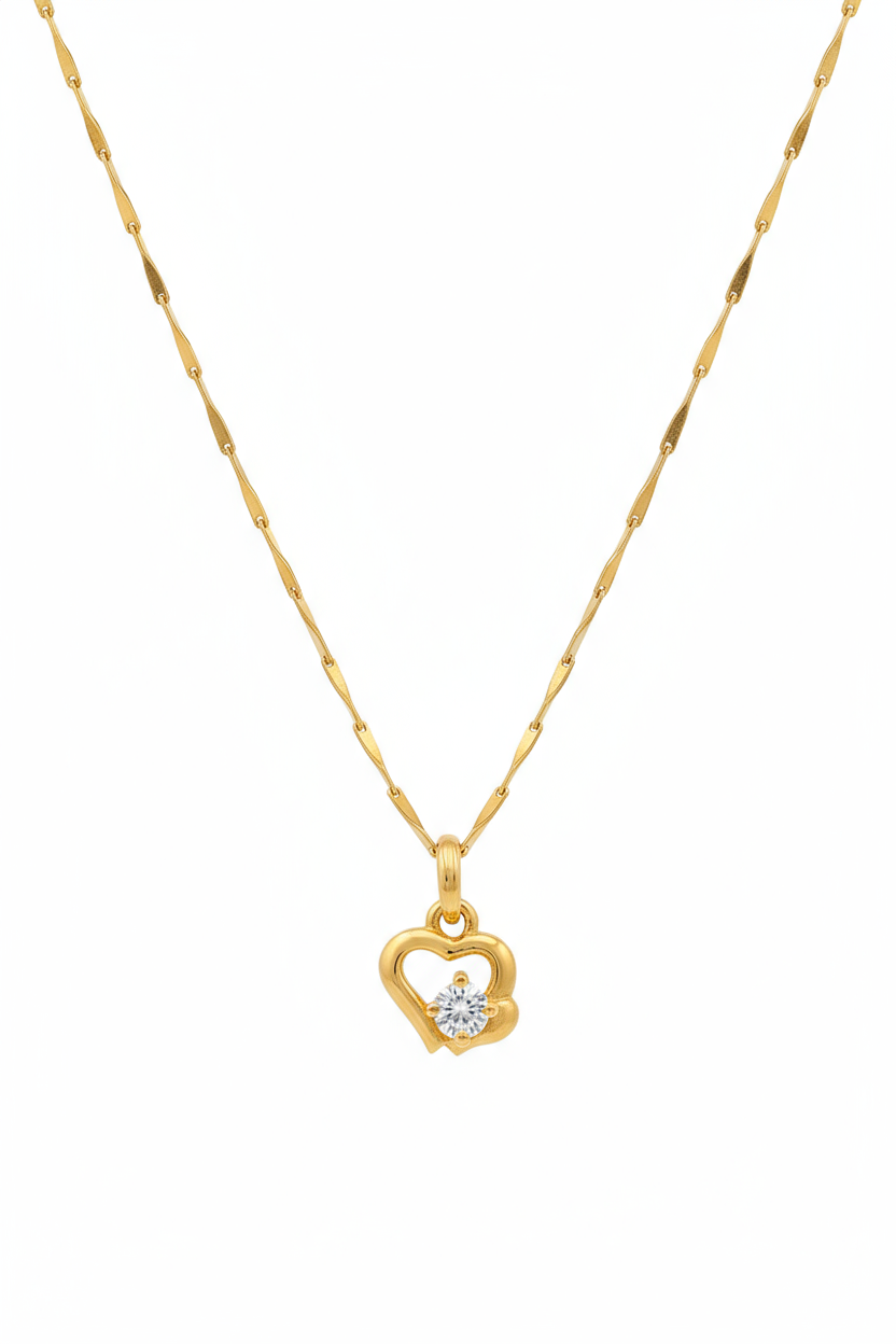 Gold Heart Solitaire Pendant Necklace