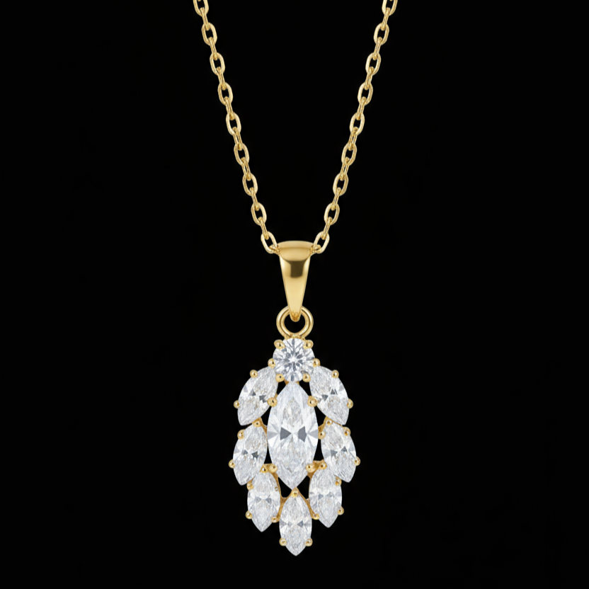 Gold Leaf Cluster Diamond Pendant
