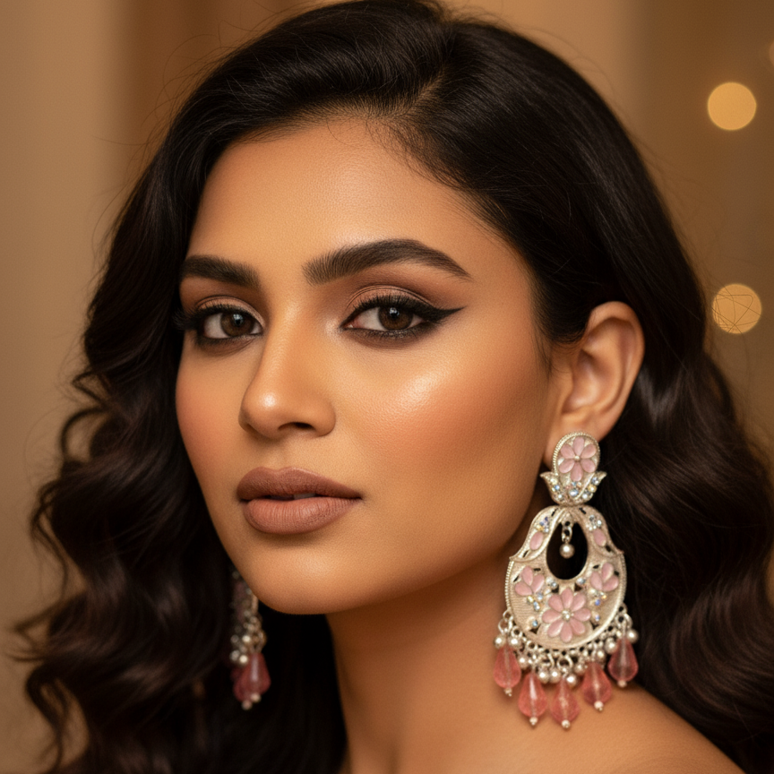 pink Kundan dangler earring