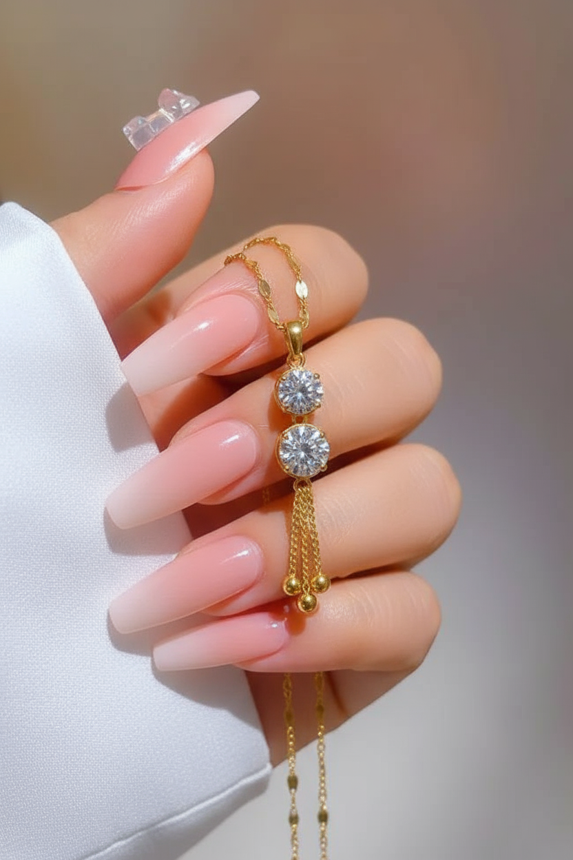 Classic Double Stone Tassel Pendant Necklace