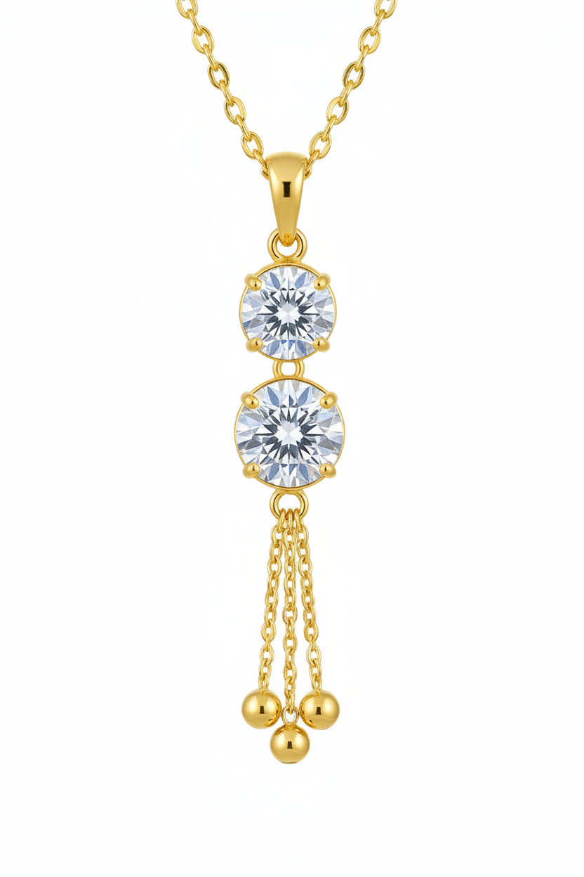 pendant necklace with two diamond-like stone