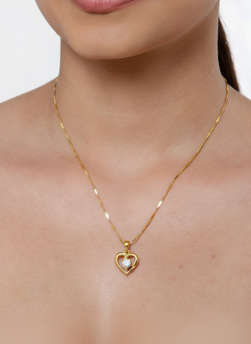Gold Heart Solitaire Pendant Necklace