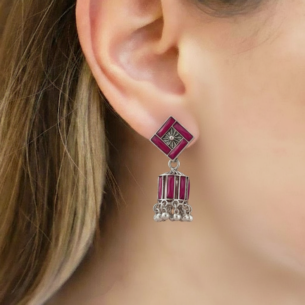 Ruby Square Art Jhumka
