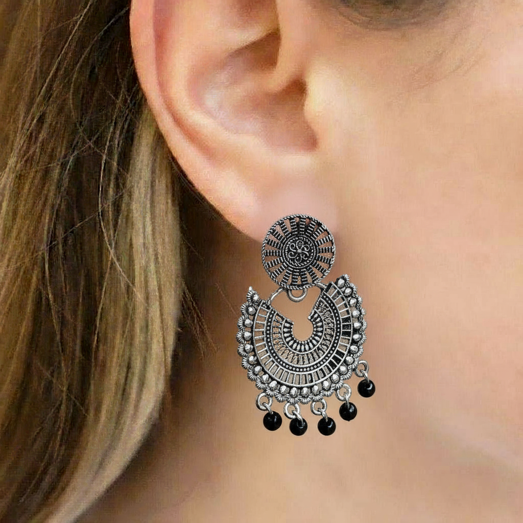 pink pearls chandbali jhumka earrings